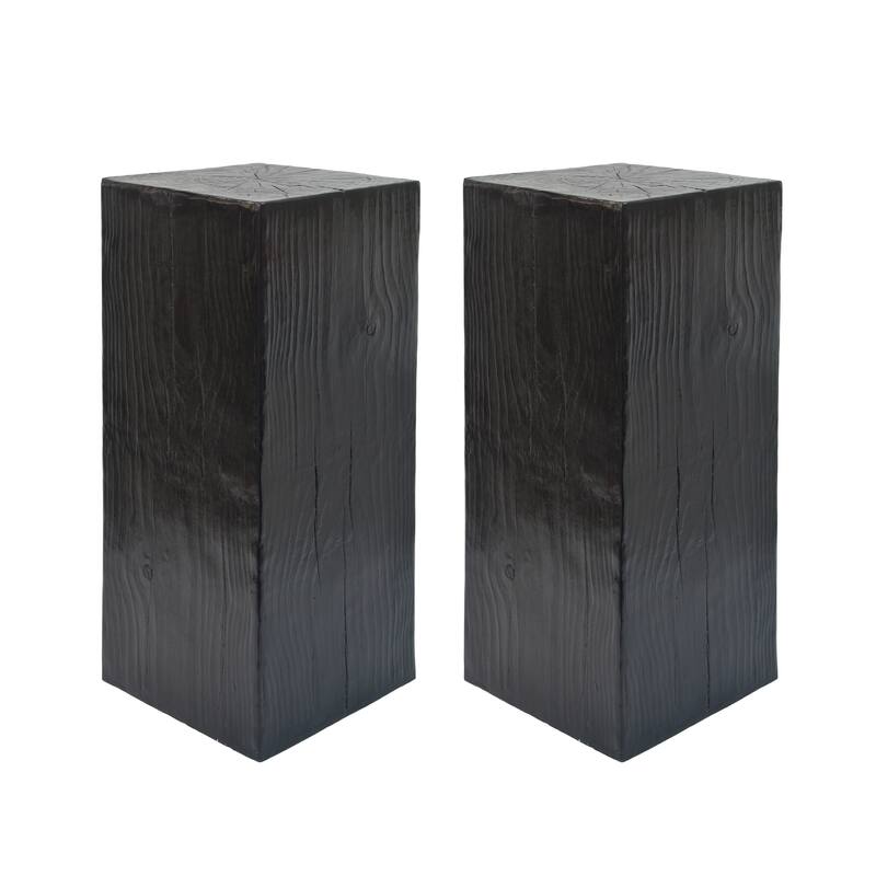 Wood-Look Square-Column MGO End Table, H33.75",Wood-Like Distressed Finish, Mix with Different Heights, Indoor Outdoor Use