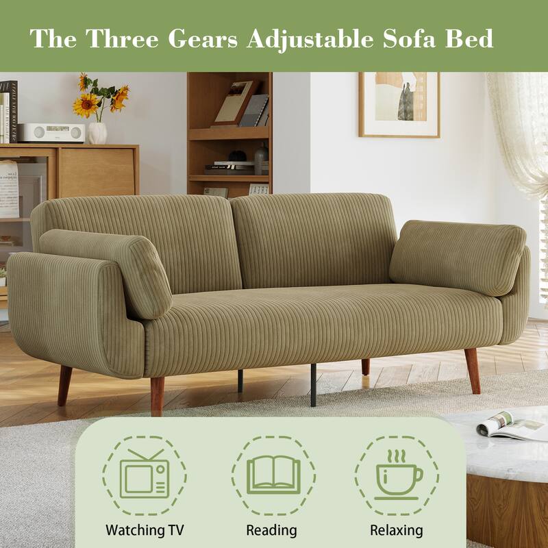 73" W Upholstered Corduroy Convertible Sleeper Sofa Bed with Pillows