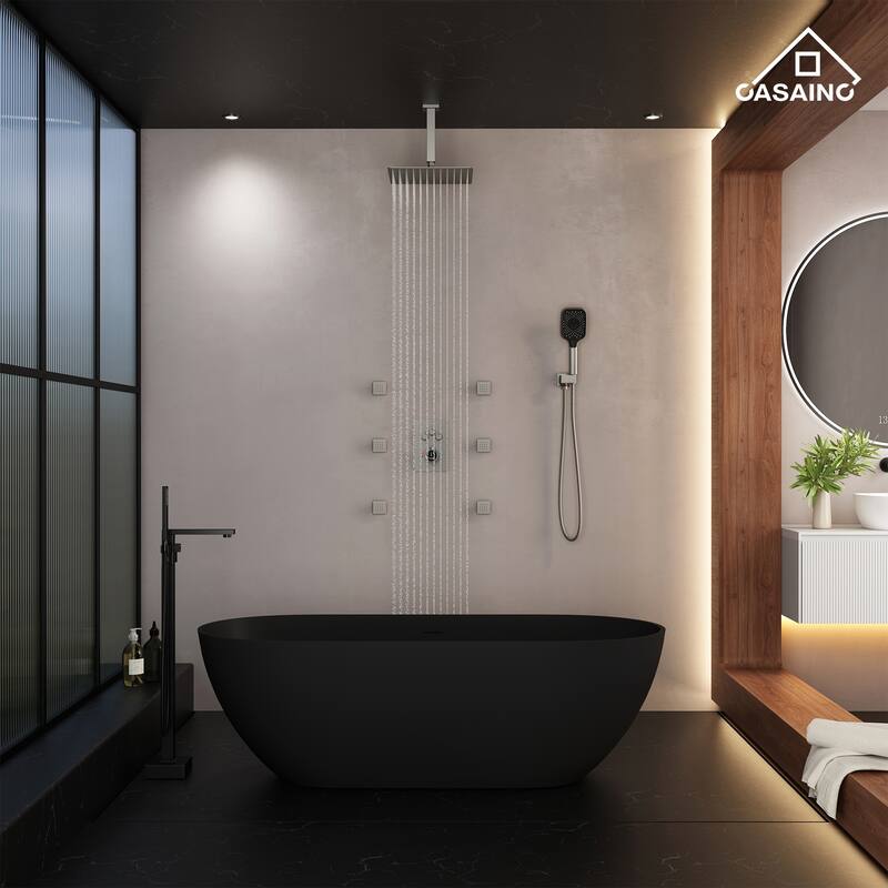 Celling Mount 12 Inch Rainfall Shower Head 3 Function Thermostatic Shower System with 6 Body Jets