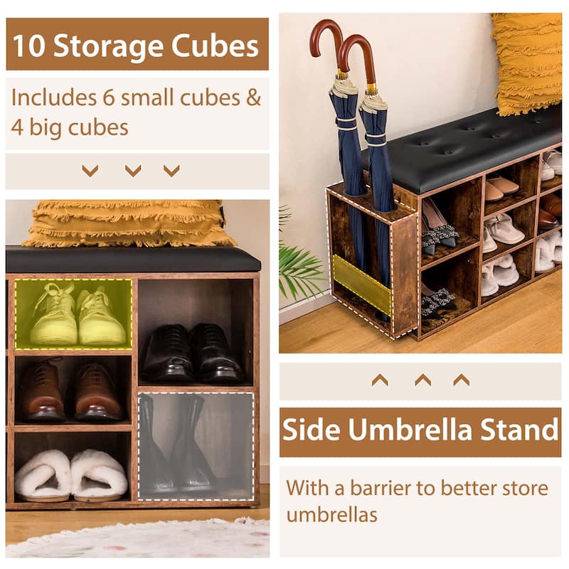 Costway Wooden Shoe Bench 10-Cube Storage Organizer with Padded - See Details