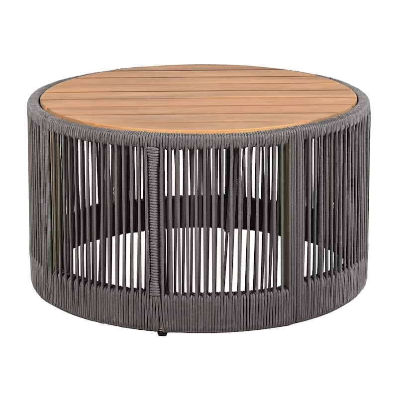Outdoor Rattan rope & Acacia Wood Coffee Table - Patio Balcony Furniture for Garden, Yard, Balcony - Weather Resistant