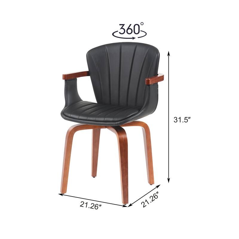 Mid-Century Modern Bentwood Swivel Dining Chairs (Set of 2) - Heat-Pressed PU Leather Accent Chairs in Black