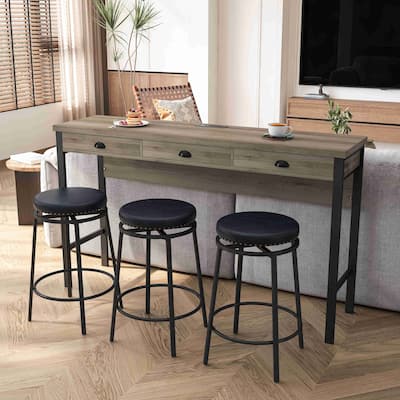3-Drawer Long Dining Table Set with Power Outlets