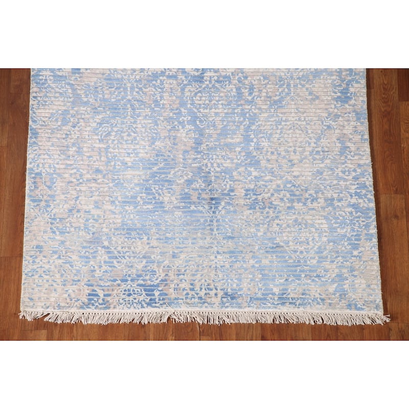 All-Over Striped Abstract Accent Rug Handmade Wool Carpet - 3'11"x 5'11"