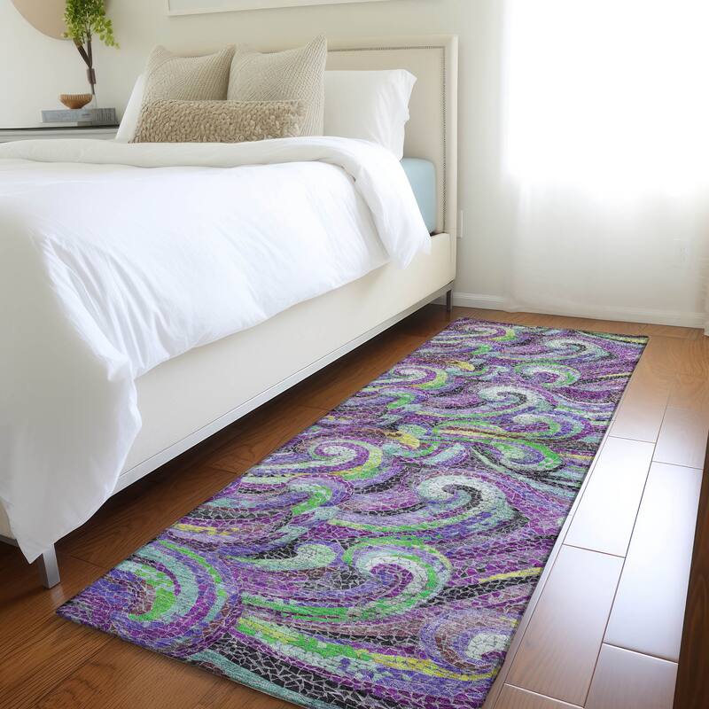 Premium Washable Super Soft Contemporary Mosaic Wave Mayfield Rug - Purple - 2' 3" x 7' 6" - Runner