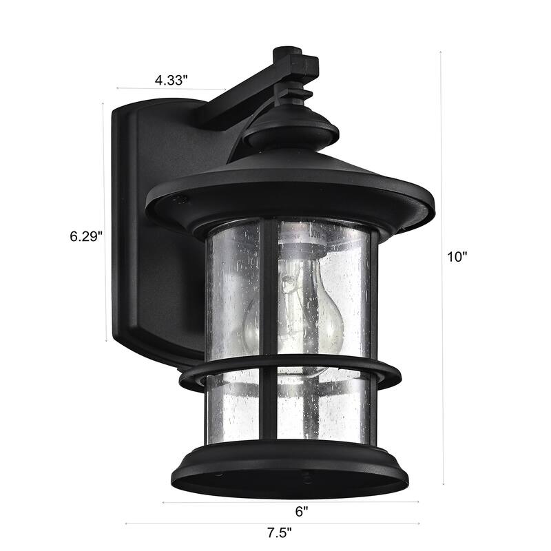 Outside Porch Light in Matte Black Finish with Clear Seeded Glass, 1-Light - 10*6*8