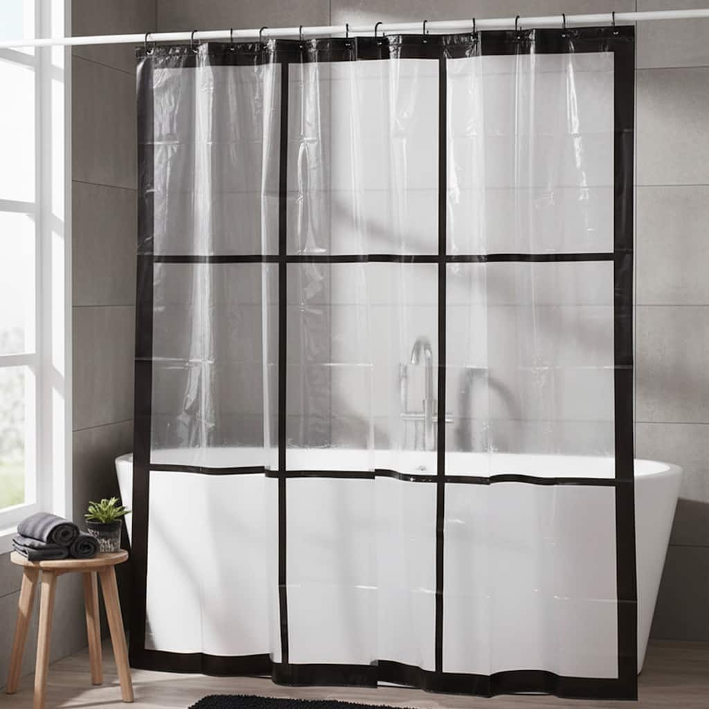 Transparent PEVA Shower Curtain - Black Window Design - 71x71 Inches