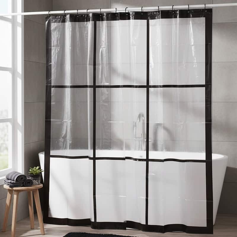 Transparent PEVA Shower Curtain - Black Window Design - 71x71 Inches