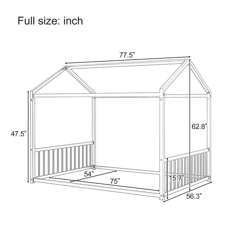 Montessori Metal House Bed with End Guardrails by Harper&Bright Designs