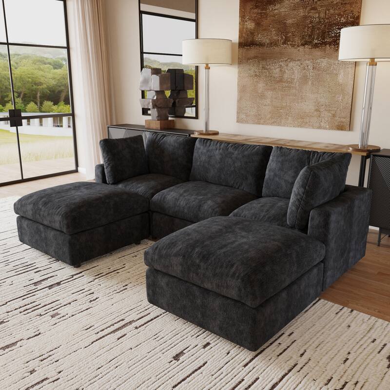 Cloud Couch Modular Sectional Sofa, 134" U Shaped Couch for Livingroom, Oversized Convertible Wide Seater with 2 Ottomans