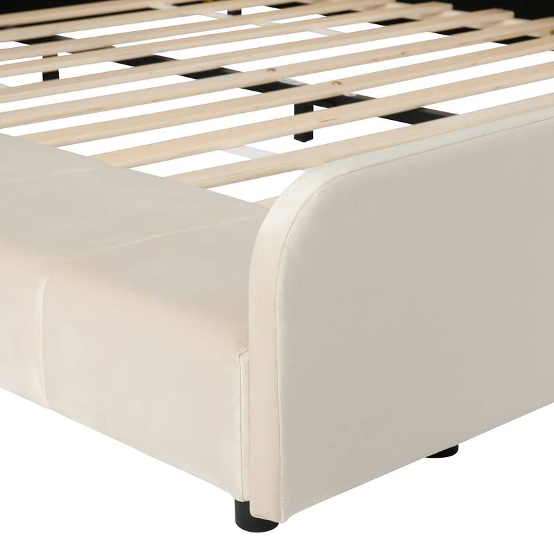 Queen/Full Mother & Child Bed with Bedside Desk, Velvet Upholstery & Round Stool