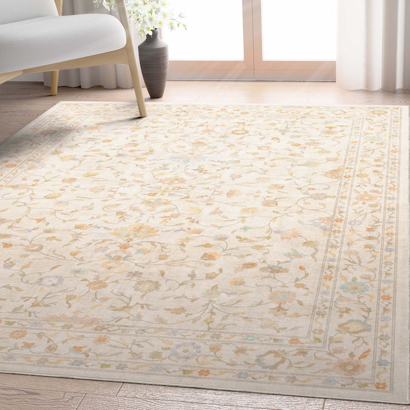 Well Woven Apollo Serapi Yazd Traditioal Floral Flat-Weave Area Rug - 5'3" x 7'3" - Beige