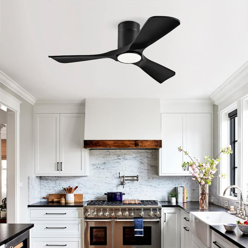 42 Inch Flush Mount Ceiling Fan with Lights, Remote Control & ABS Blades - Modern Outdoor Ceiling Fan - Black