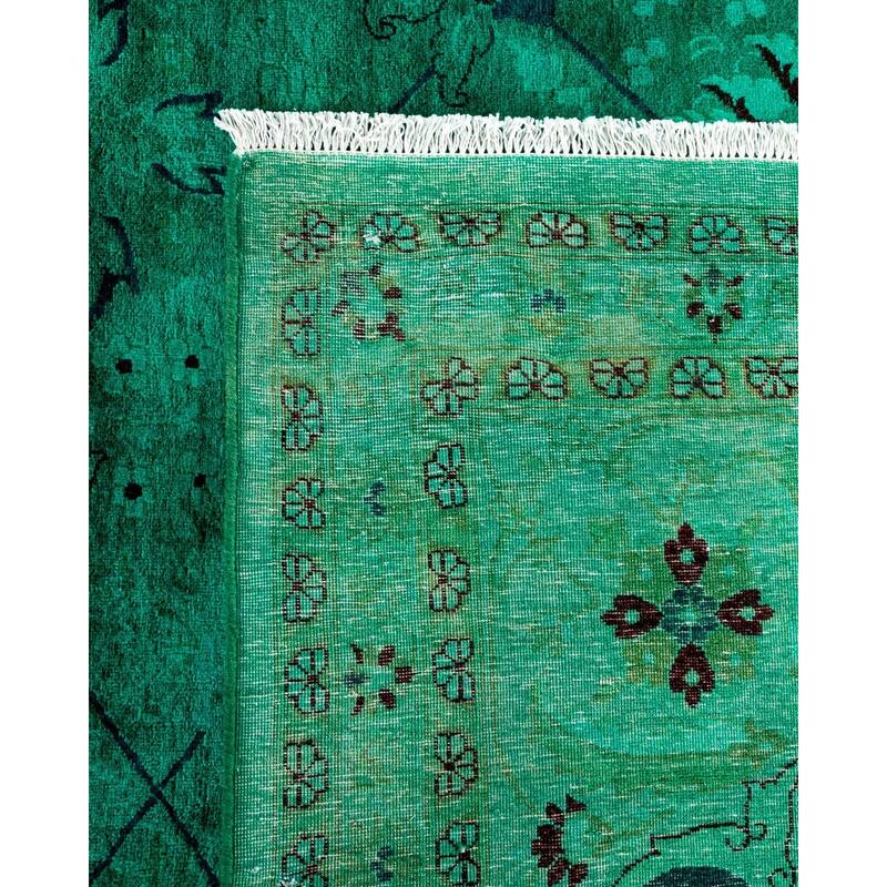 Overton Handknotted Wool Vintage Inspired Contemporary Overdyed Green Area Rug - 13' 10" x 8' 2"
