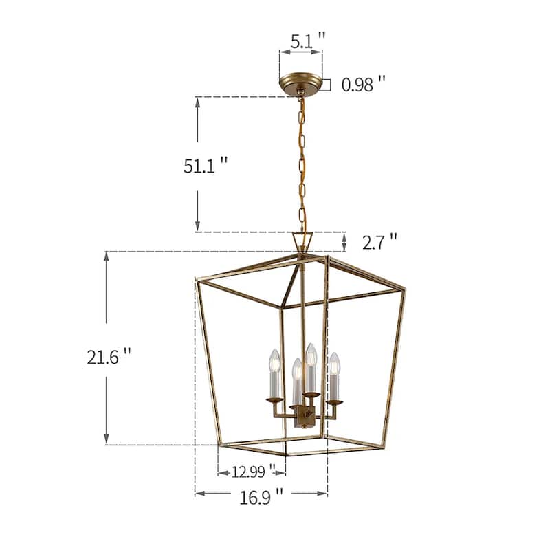 H25 X W17 Gold or Black Cage Large Lantern Iron Art Design Candle-Style Chandelier Pendant, Ceiling Light Fixture