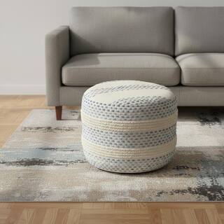 HomeRoots 18" Blue Cotton Blend Ottoman