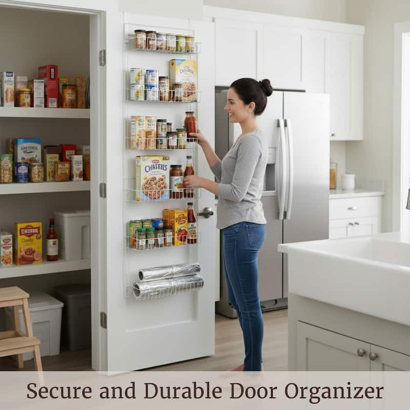 Lavish Home 6-Tier Adjustable Over the Door Pantry Organizer - Powder-Coated Steel Hanging Pantry Shelves and Rack (White)