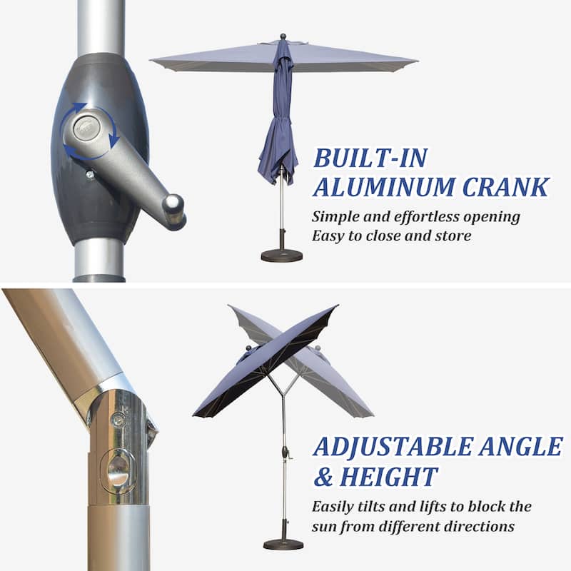 GDFStudio - Rectangular Patio Umbrella with Crank Lift and Multi-Angle Tilt, UV-Resistant Outdoor Shade