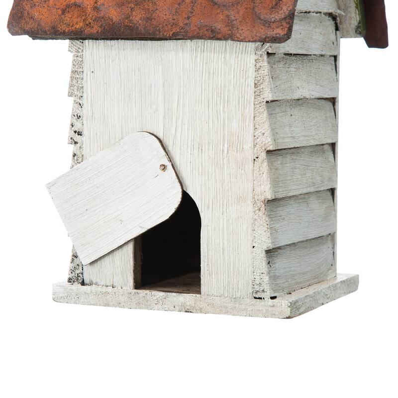 Glitzhome 12"H Retro Distressed Painted Solid Wood Cottage Birdhouse