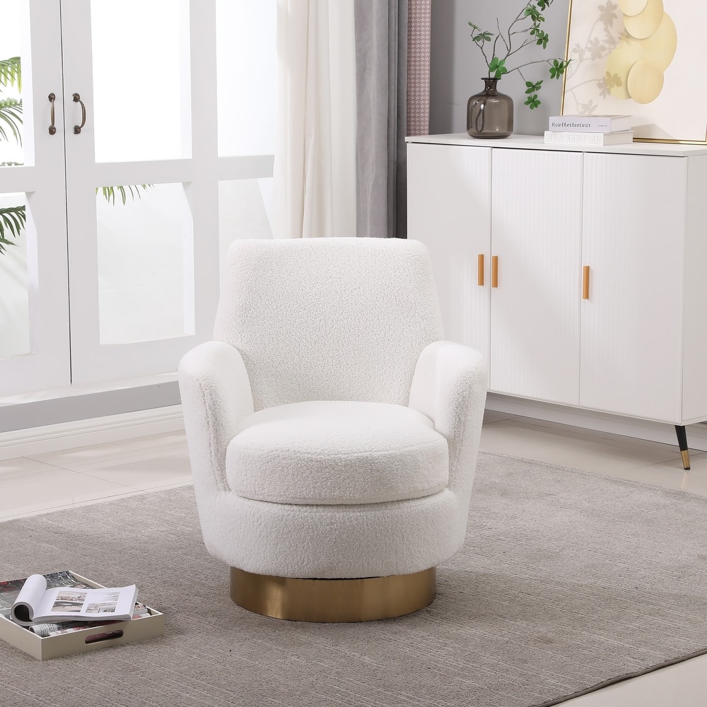 Modern 29.3" Upholstered Swivel Barrel Chair with Gold Stainless Steel Base