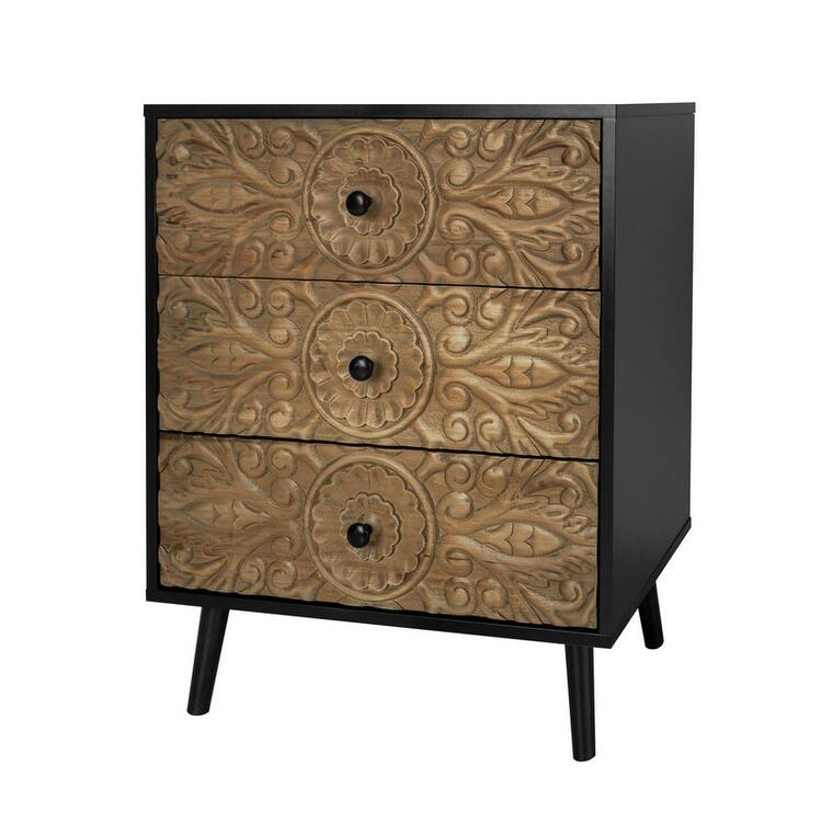 Retro Storage Cabinet 3 Drawer Cabinet Sideboard Buffet Cabinet for Bedroom, Living Room
