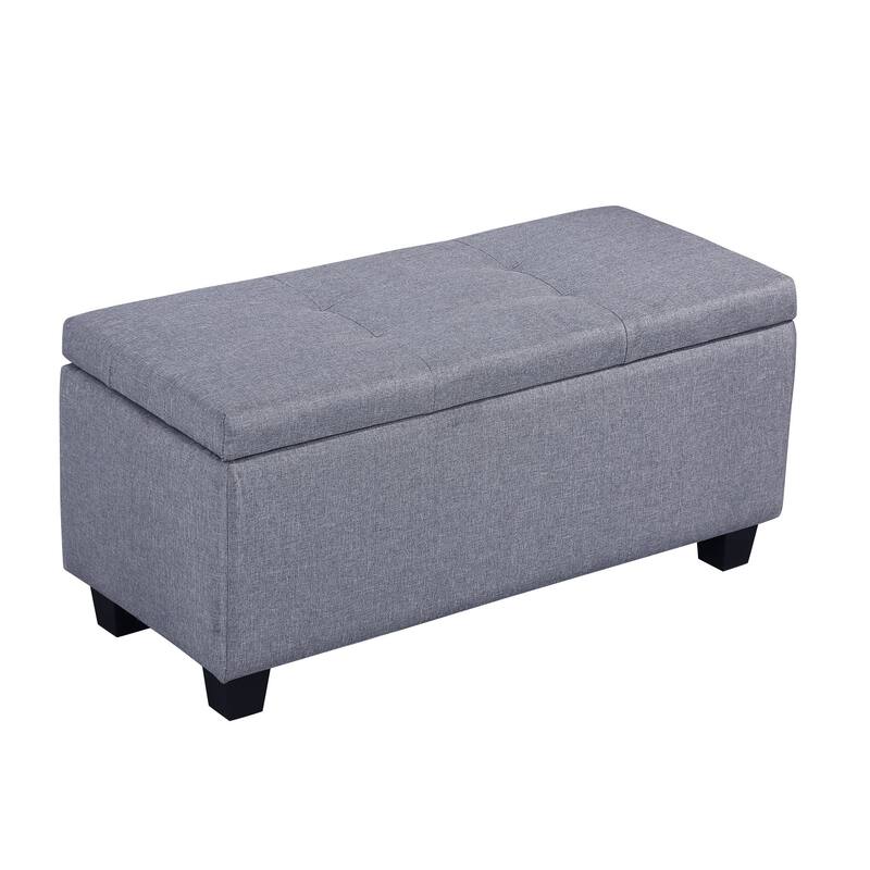 3 in 1 Large Upholstered Fabric Storage Ottoman Bench Set, Gray