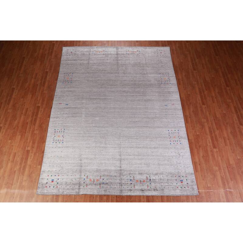 Gray Gabbeh Indian Area Rug Handmade Bedroom Wool Carpet - 9'0" x 12'0"