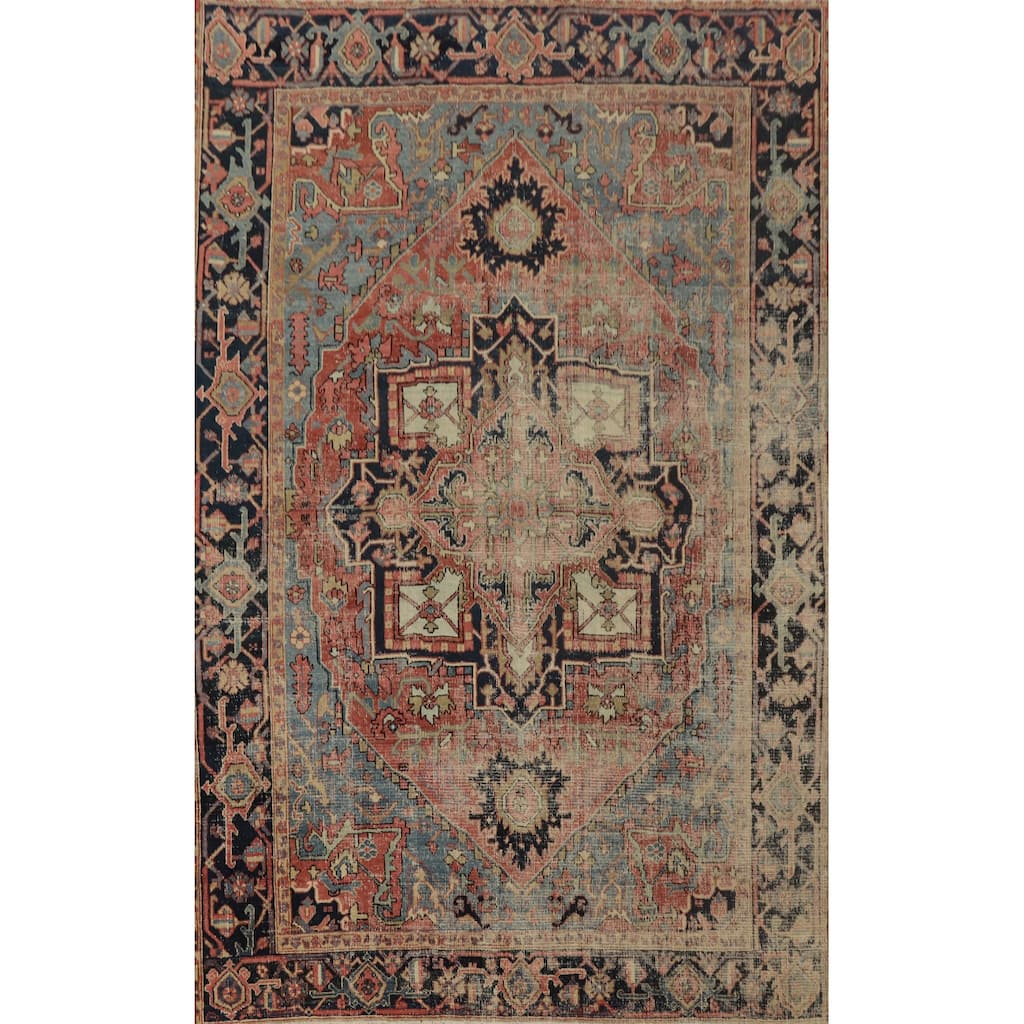 Hand Knotted Oriental 100% Wool Carpet Traditional Medallion Oranges & Rust Heriz (serapi) Area Rug - 9' 11'' X 7' 0''