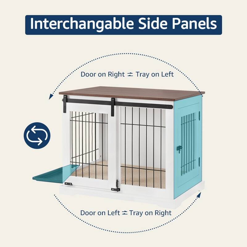 beeNbkks Dog Crate Furniture with Sliding Barn Door