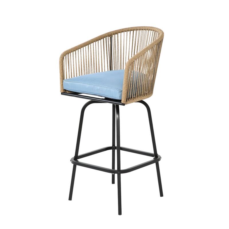 Outdoor Patio Bar Stools w/Armrest,All Weather Rattan Bar Chairs 2 PCS