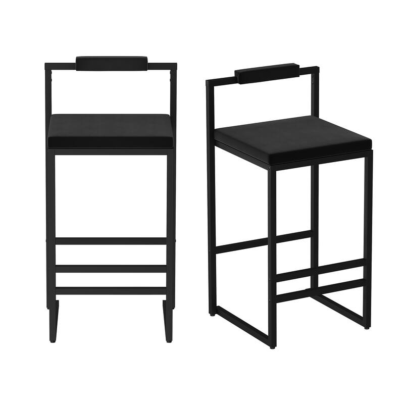Modern Velvet Upholstered Bar Stools Set of 2 Counter Height Dining Chairs with Footrest & Back Support for Kitchen