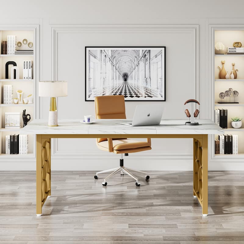 63-inch Executive Desk, Modern Office Desk with Strong Metal Frame for Home Office