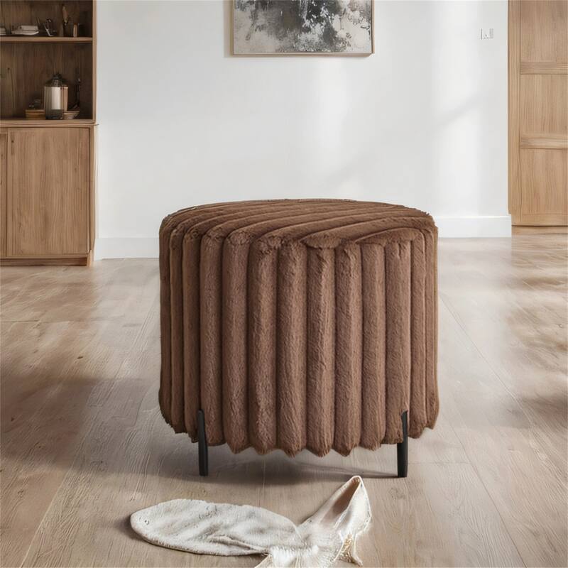 22.05" Upholstered Round Ottoman with Metal Legs for Bedroom