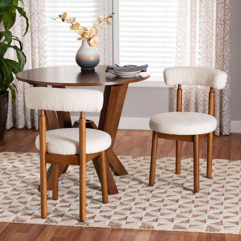 Edric Modern Japandi Boucle Fabric and Wood 2-Piece Dining Chair Set