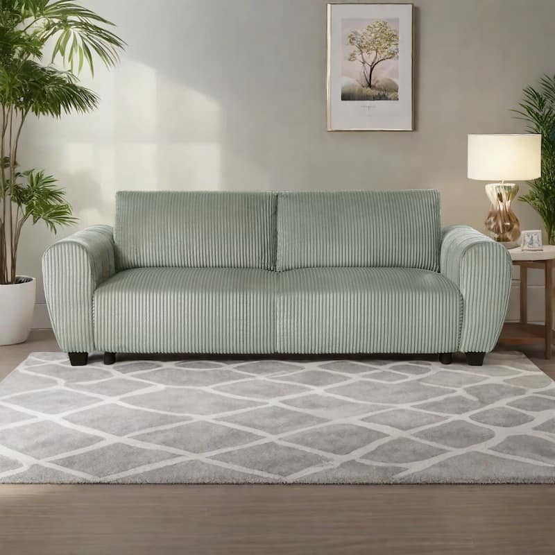 92.1"Corduroy 3-Seater Sofa with 2-in-1 Convertible Design, Built-In Storage Compartments - LIGHT GREY
