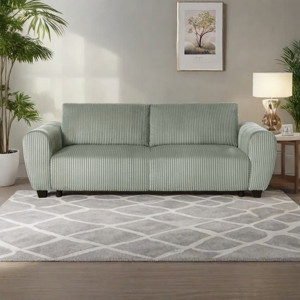 92.1"Corduroy 3-Seater Sofa with 2-in-1 Convertible Design, Built-In Storage Compartments