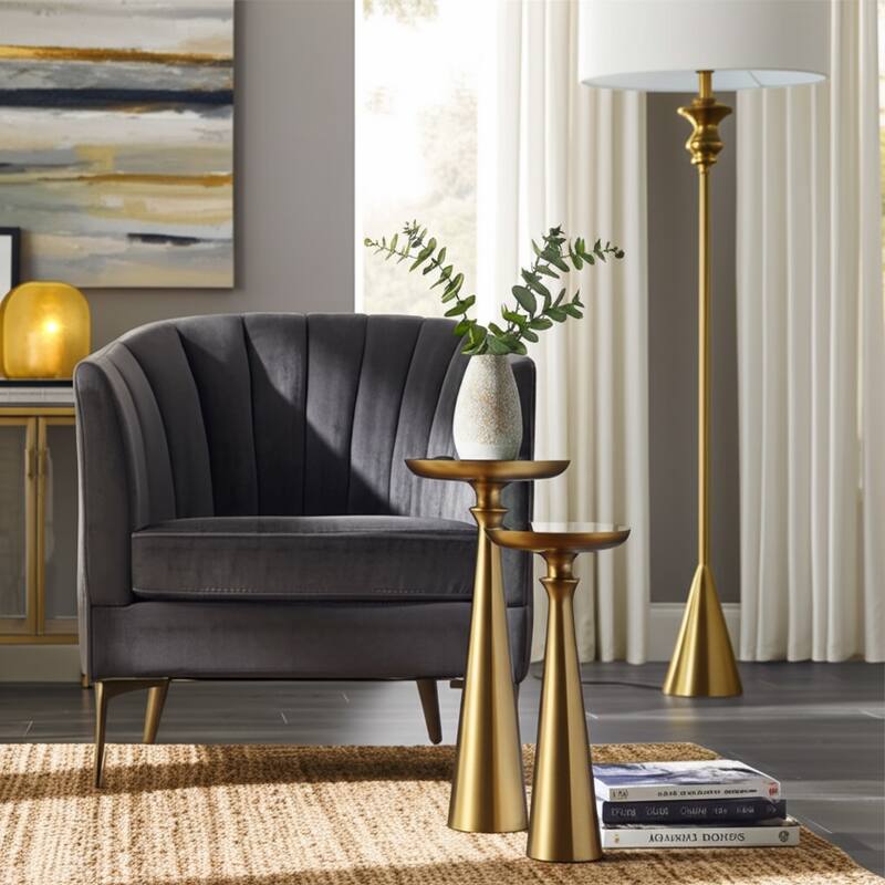 Glass Side Table Round Top Pedestal Base (Set of 2) - 22/24" Gold - 24.0" - Glass - 24.0" - Gold