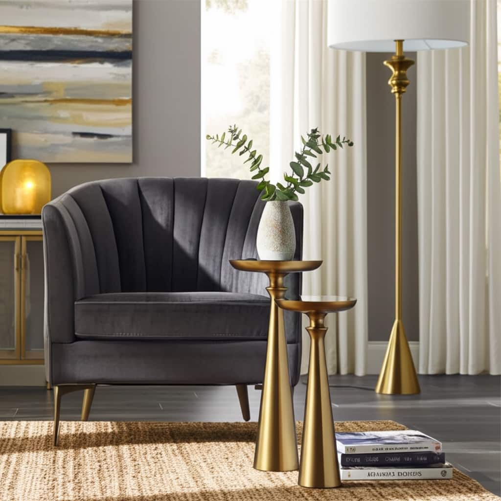 Glass Side Table Round Top Pedestal Base (Set of 2) - 22/24" Gold - 24.0"