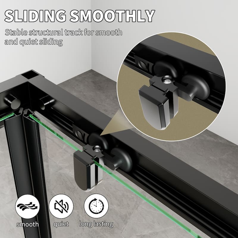 Modland 36x71''H Corner Double Sliding Shower Door with 6mm Tempered Glass for Space-Saving Sliding Design, Black/Gold