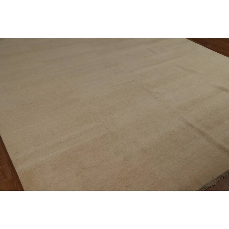 Hand Knotted Oriental 100% Wool Carpet Modern Solid Beige & Ivories Gabbeh Area Rug - 11' 11'' X 8' 8''