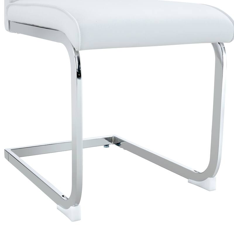 8 Piece PU High Elastic Dining Chair With High Backrest, Cushion, Silver Metal Legs For Dining Room Kitchen Living Room Bedroom