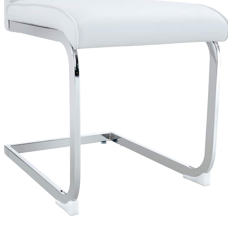 Roomfitters Arch Dining Chairs with White PU and Silver Arched Legs, Modern Upholstered Set of 4 for Home