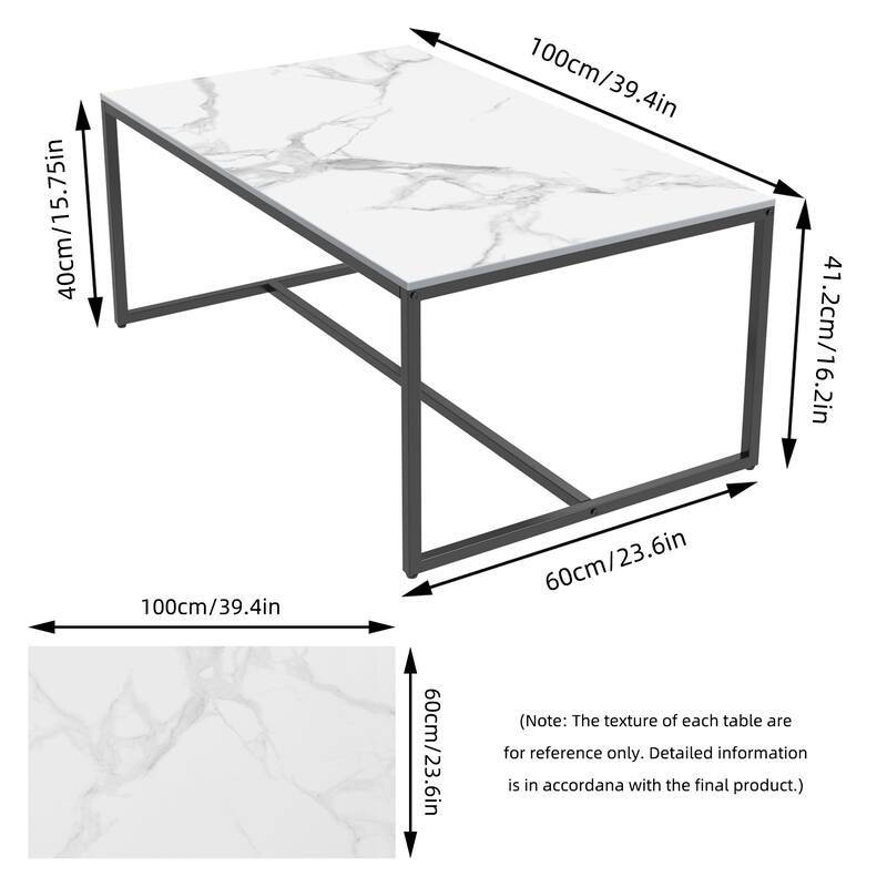 Sintered Stone Top Rectangle Coffee Table - 23.6" D x 39.4" W x 16.5" H