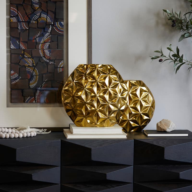 CosmoLiving by Cosmopolitan Aluminum Metal Faceted Geometric Vase - Black, Silver, Gold - Gold - 14"W, 13"H