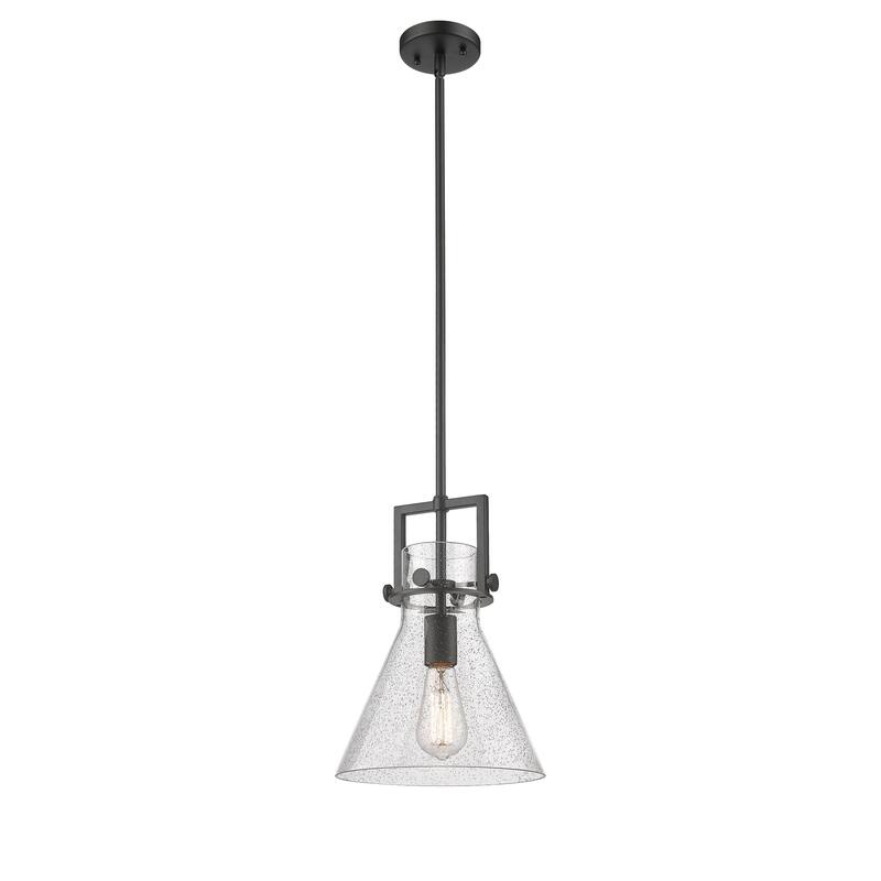 Innovations Lighting Newton Cone - 1 Light 10" Stem Hung Pendant - Seedy/Matte Black