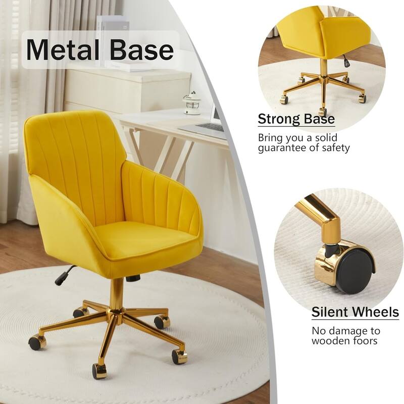 Velvet Adjustable Home Office Swivel Leisure Desk Chair with Gold Base