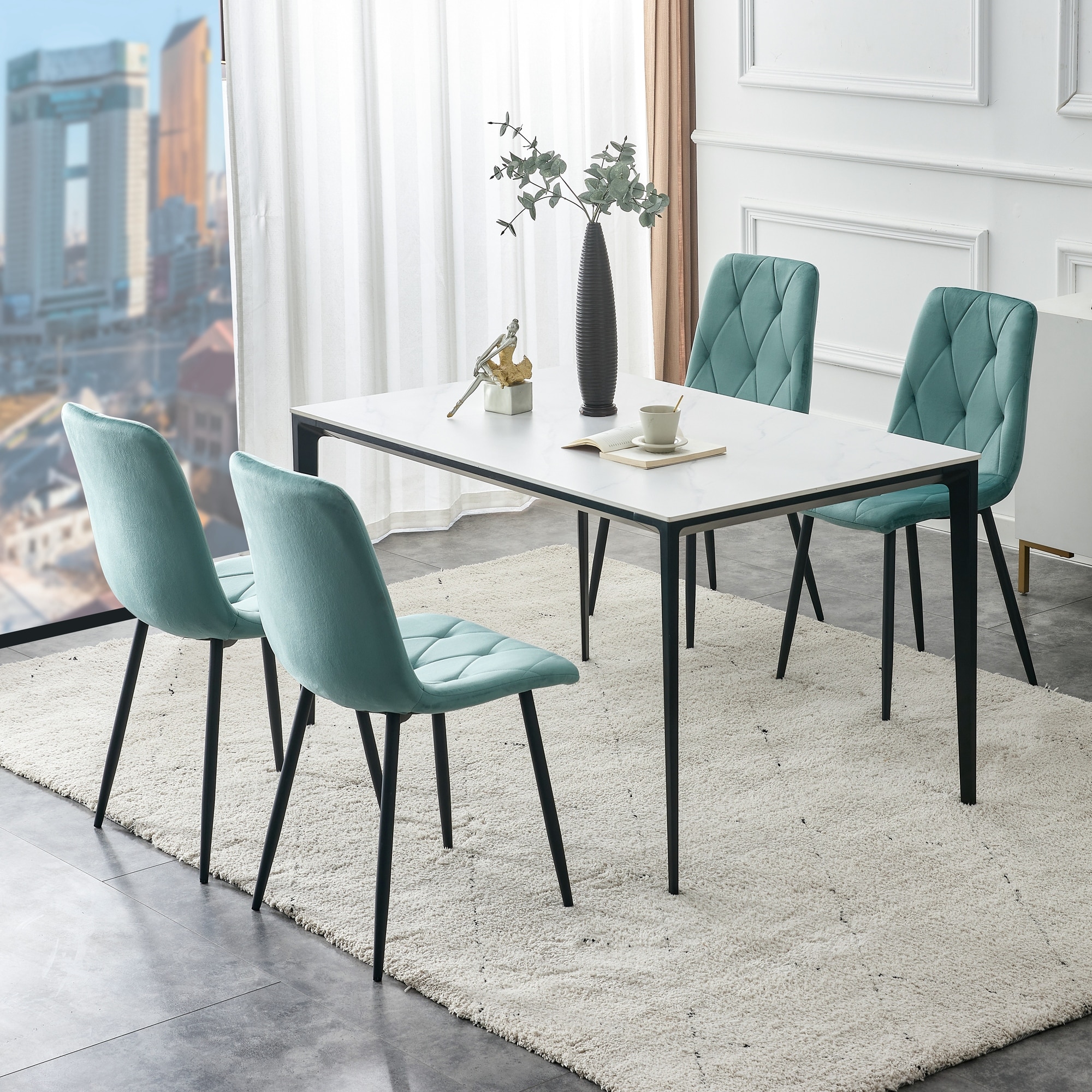 Aqua velvet sales dining chairs