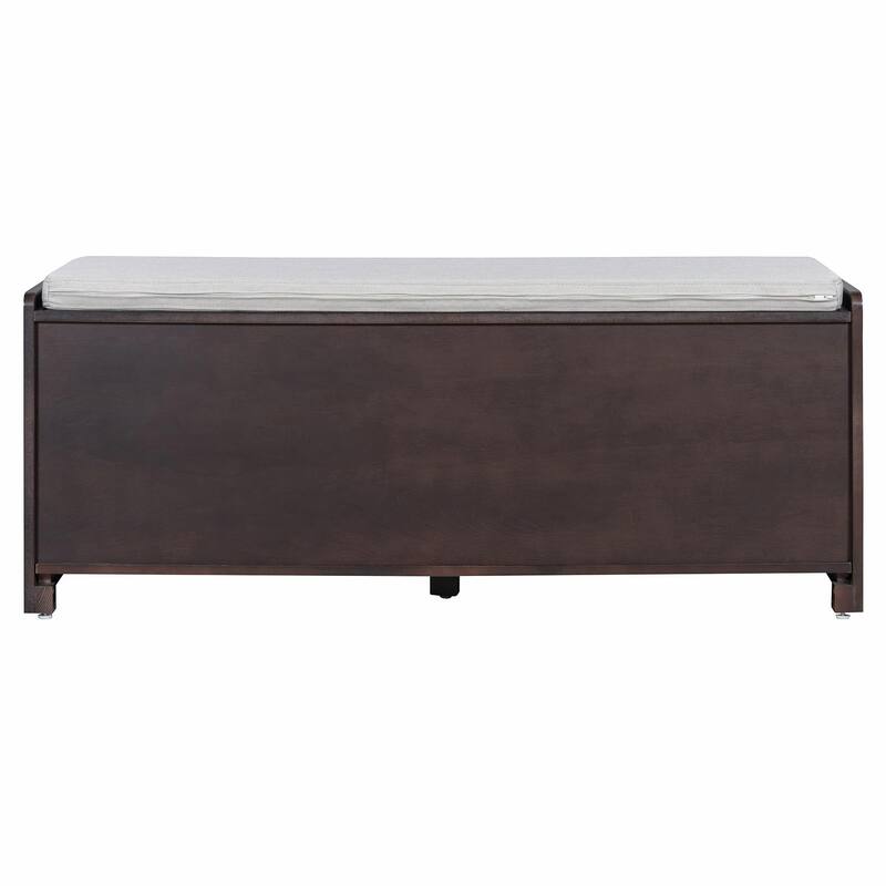 Rustic Storage Bench with Removable Cushion, Woven Rattan Doors & Adjustable Shelves