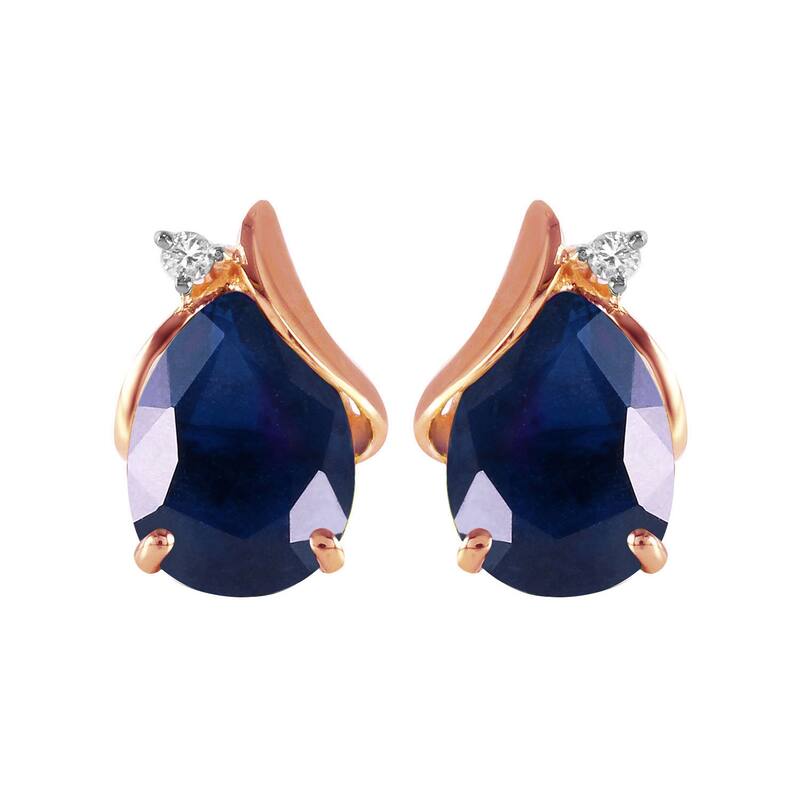 14K Solid Gold Studs Earrings Natural Diamond & Sapphire Jewelry - Rose