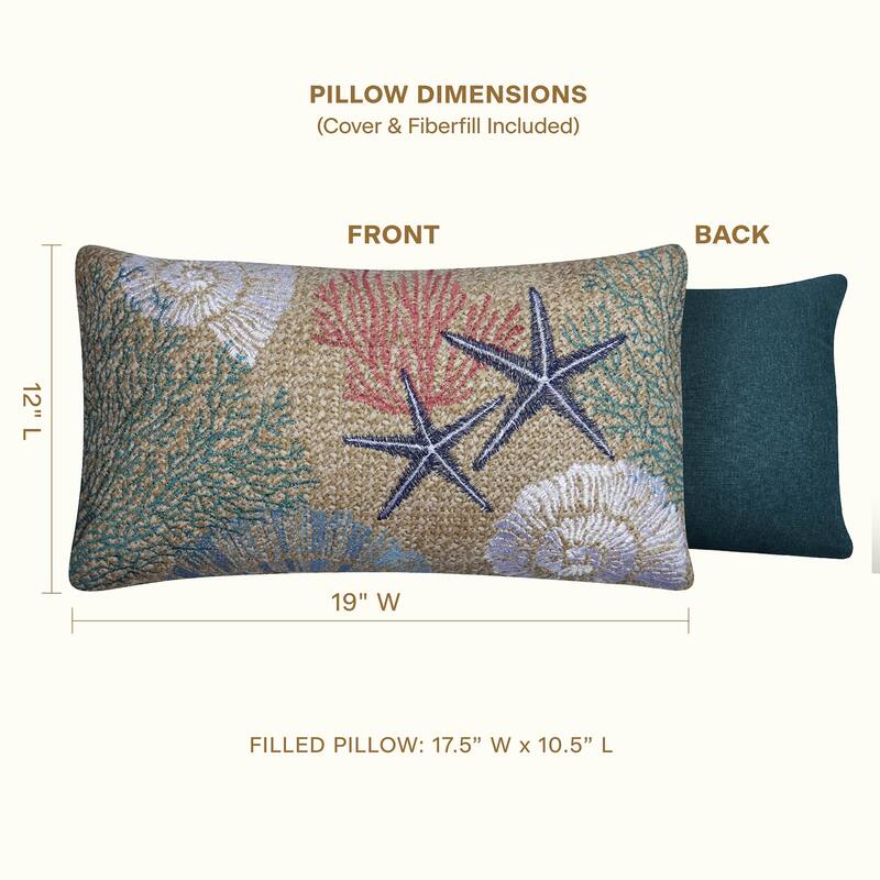 Raffia Seashore Reef Outdoor Lumbar Toss Pillow (2-Pack)